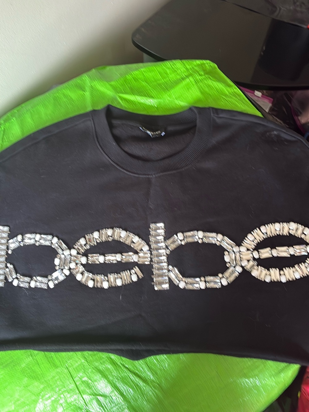 BEBE Large Crystal Crop Top XS